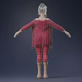 Woman In Red Lace Camisole And Cardigan With Cropped Pants Standing Arms Outstretched