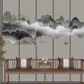 New Chinese-style Luohan Bed Luohan Collapse New Chinese-style Background Wall 3d model