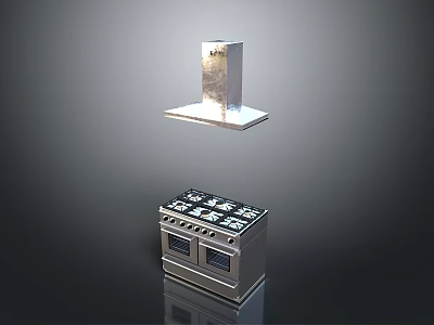 Modern Stainless Steel Range Hood And Gas Stove With Multiple Burners For Kitchen Appliances 3d model