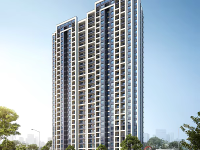 Modern High Rise Residential Building With Glass Facade Balconies And Urban Greenery 3d model