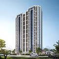 Modern High Rise Residential Building With Glass Facade Balconies And Urban Greenery