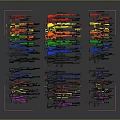 Colorful Firearms Arranged in Wave Pattern With Various Colors Against Gray Background Showing Reflection Effect