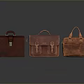 Three Brown Leather Bags with Different Styles Classic Design and Buckle Details
