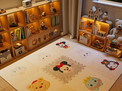 Adorable Square Rug With Minnie Winnie Pooh Rabbit Cartoon Patterns For Kids Room 3d model