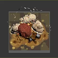 Cartoon Scene Featuring Tree House With Red Roof Pink Flowers Falling Petals And Stone Base