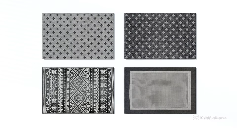 Square Rugs with Modern Geometric Patterns Black White Home Decor 3d model 