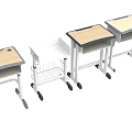 Multiple Student Classroom Desks With Wheels Wooden Tabletops And Metal Frames 3d model