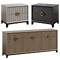 Modern Entryway Console Table And Side Cabinet With Striped Design Golden Knobs Black Legs 3d model