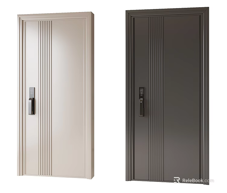 Light And Dark Modern Security Doors With Vertical Stripes And Locks 3d model