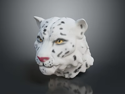 Snow Leopard Head Model With White Fur Black Spots Yellow Eyes And Pink Nose 3d model