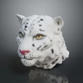 Snow Leopard Head Model With White Fur Black Spots Yellow Eyes And Pink Nose