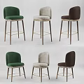 Modern Green Beige Brown Velvet Bar Stools with Upholstered Seats Metal Legs and Gold Accents