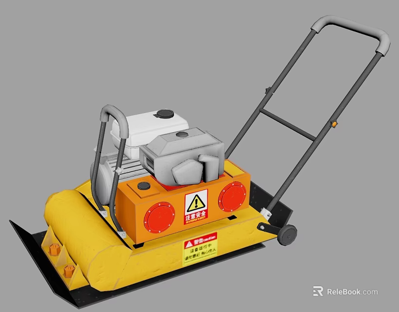 Yellow Industrial Plate Compactor With Engine And Handle For Construction Compaction 3d model 