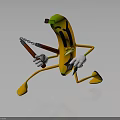 Yellow Cartoon Banana With Black Stripes Running With Red Tool And White Gloves