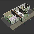 Cartoon Scene Modern Residential Floor Plan With Garage Car Open Layout Orange Accents Gray Pavement