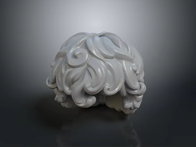 3D Modeled Character Head With Detailed Curly Hair And Smooth Gray Surface 3d model