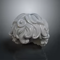3D Modeled Character Head With Detailed Curly Hair And Smooth Gray Surface