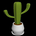 Green Cactus Plant In White Planter With Brown Base For Indoor Decor