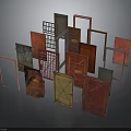 Vintage Door Frames And Grilles With Various Colors And Metal Panels