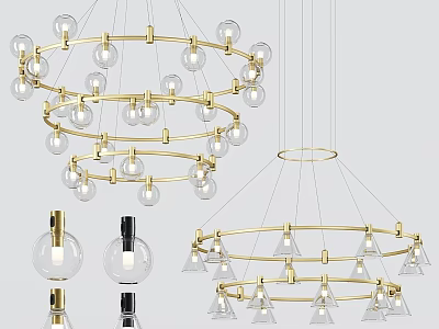 Modern Chandeliers With Gold Circular Frame And Various Bulb Shapes 3d model