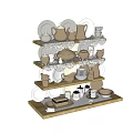 Stylish Tableware Set With Teapots Cups Bowls Plates And Jars On Display Shelves