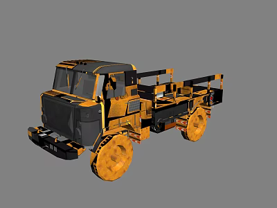 Yellow and Black Work Utility Vehicle Featuring Open Bed Large Wheels and Construction Cab 3d model