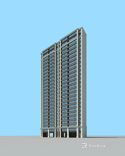 Modern High Rise Residential Building With Multiple Windows And Blue Sky Background 3d model