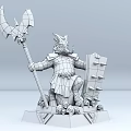 Mythical Warrior Sculpture With Axe Shield Armor And Skull Base Design