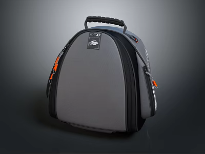 Gray Utility Bag With Black Handle Orange Zippers And Logo Design 3d model