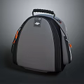 Gray Utility Bag With Black Handle Orange Zippers And Logo Design