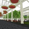 Indoor Garden Landscape Design With Glass Roof Hanging Planters Circular Lawn Areas And Wooden Walkway