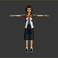 3D Character With Brown Hair Red White Black Vest Dark Shorts Sneakers And Outstretched Arms
