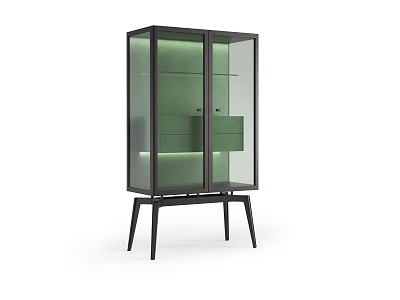 Tall Modern Wine Cabinet with Glass Doors LED Lighting and Black Wooden Legs 3d model