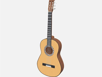 Premium Classical Wooden Guitar With Natural Wood Texture And Ornate Soundhole Inlay Design 3d model