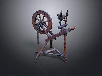 Antique Wooden Spinning Wheel With Large Wheel And Wooden Support Structure 3d model