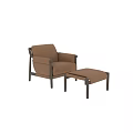 Brown Leather Single Sofa With Dark Wood Frame And Matching Ottoman