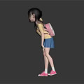 Cartoon Girl Character In Yellow Shirt Blue Skirt And Pink Sneakers