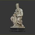 White Marble Seated Statue Figure With Scroll In Hand On Dark Base 3d model