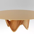 Elegant Golden Round Coffee Table With Modern Striped Textured Base Design 3d model