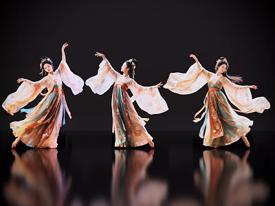 Ancient Game Movie Female Characters In Flowing Traditional Robes Dancing Gracefully 3d model