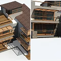 Modern Detached Villa Architecture With Wooden Balconies And Brown Roof Design