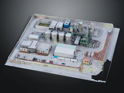 Scale Model of Industrial Facility Featuring Silos Buildings Equipment and Vehicles 3d model