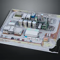 Scale Model of Industrial Facility Featuring Silos Buildings Equipment and Vehicles