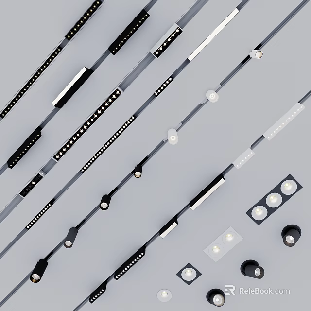 Modern Contemporary Lighting Combination With Track Spotlights LED Strip And Adjustable Fixtures 3d model 
