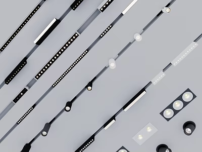 Modern Contemporary Lighting Combination With Track Spotlights LED Strip And Adjustable Fixtures 3d model
