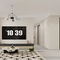 Modern Living Dining Room Interior Design With Sofa Dining Table Pendant Lights And Abstract Painting