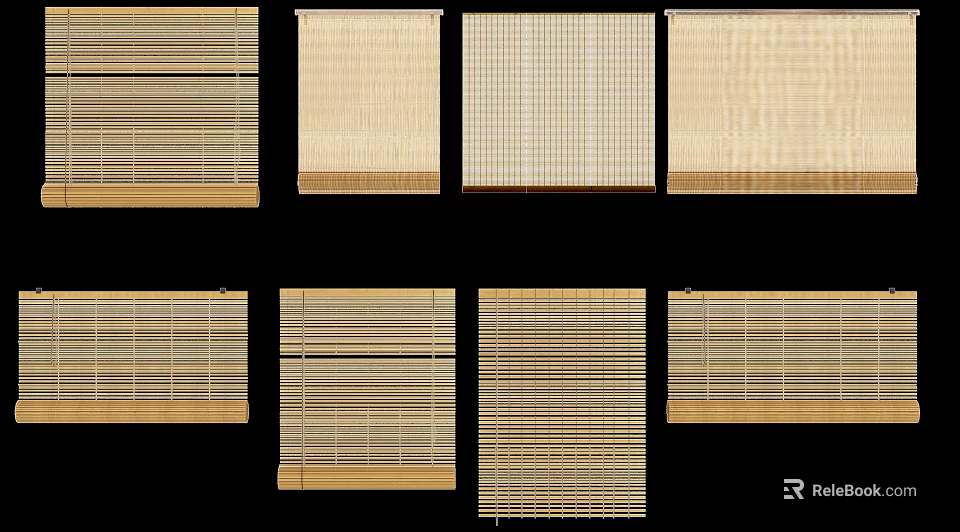 Various Natural Wooden Bamboo Window Blinds With Different Slatted Designs For Home Decor 3d model 