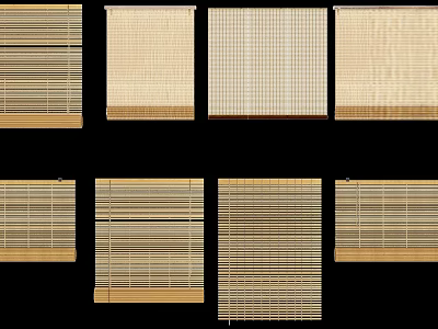 Various Natural Wooden Bamboo Window Blinds With Different Slatted Designs For Home Decor 3d model
