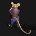 Cartoon Mouse Character Wearing Brown Leather Jacket Blue Jeans Green Scarf Holding Gun And Boots