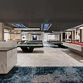 Modern Billiard Room With Multiple Green And Red Tables Marble Countertops And Area Rug